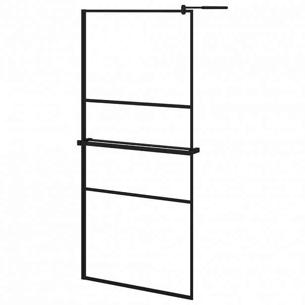 vidaXL Zástěna do průchozí sprchy s policí černá 90x195 cm ESG/hliník