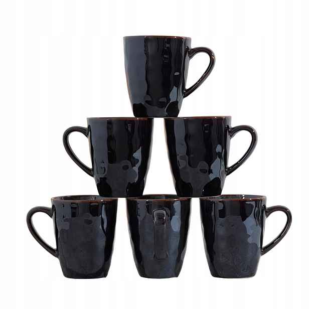 Keramické hrnky na kávu 350 ml Černé Handmade Sada 6 kusů Myčka nádobí