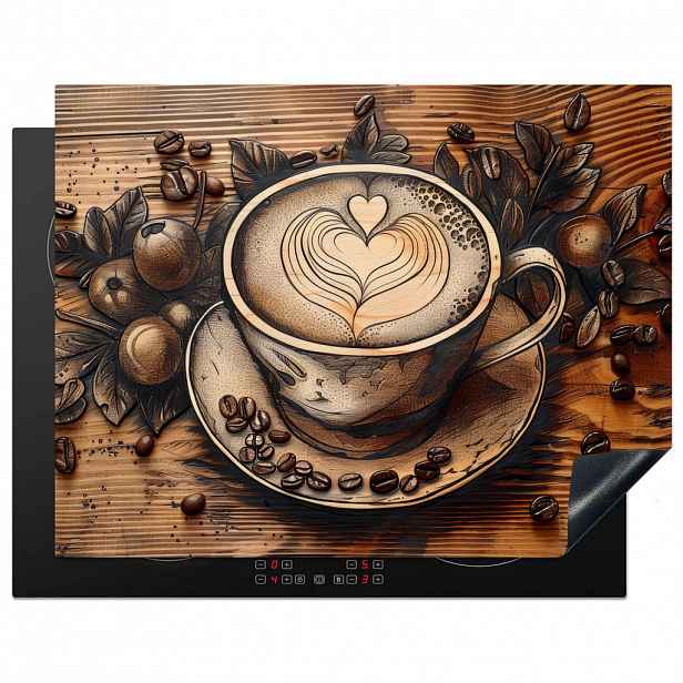 MuchoWow KRYT NA INDUKČNÍ DESKU Káva - Vintage - hnědá - šálek - dřevo 77x59 cm