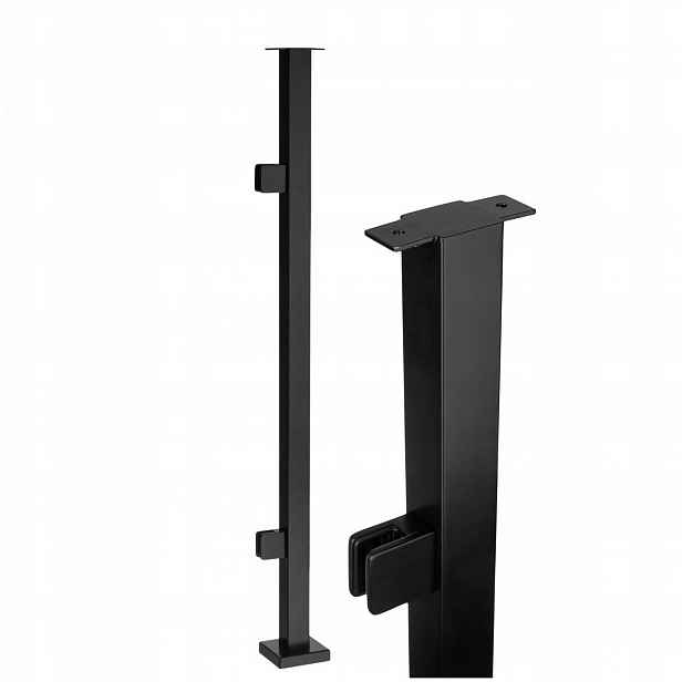 Startovací Sloupek 110 cm, Sklo 2 Úchytky 40x40 Černý Hladký Nerezový