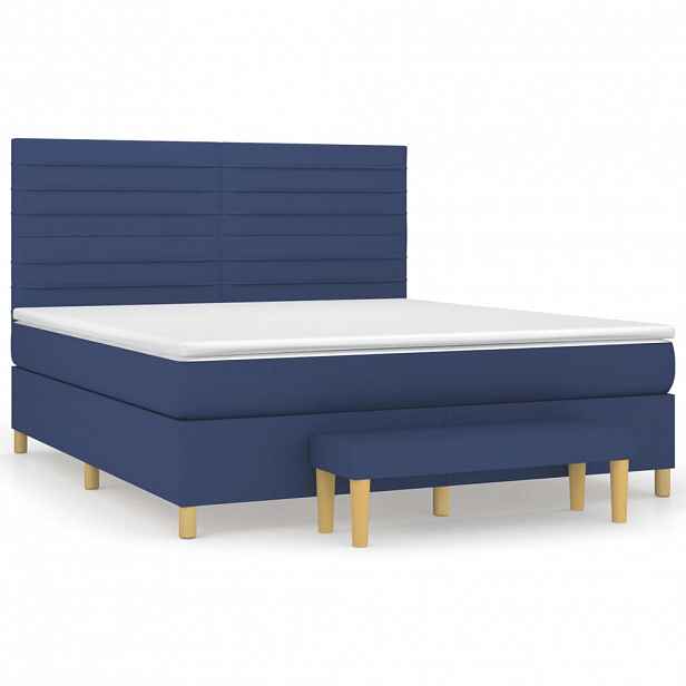 vidaXL Box spring postel s matrací modrá 180x200 cm textil