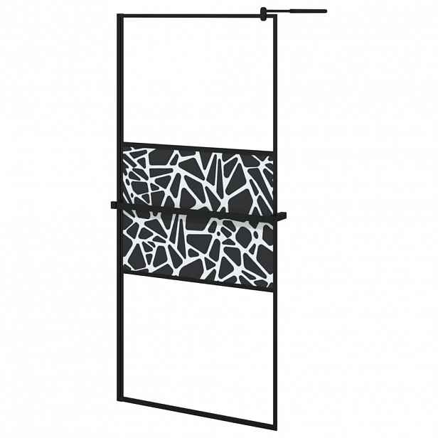 vidaXL Zástěna do průchozí sprchy s policí černá 90x195 cm ESG/hliník