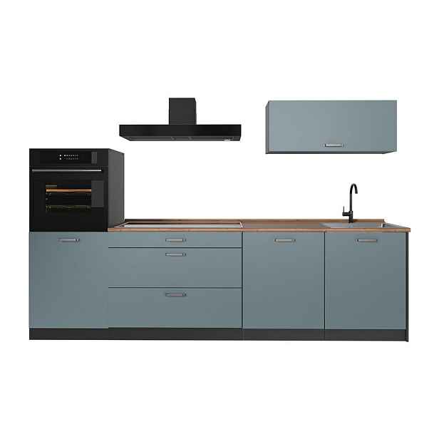 Vicco KUCHYŇSKÝ KOUT R-Line, Modrošedá/Antracit, 280 cm pracovná doska Dub Goldkraft