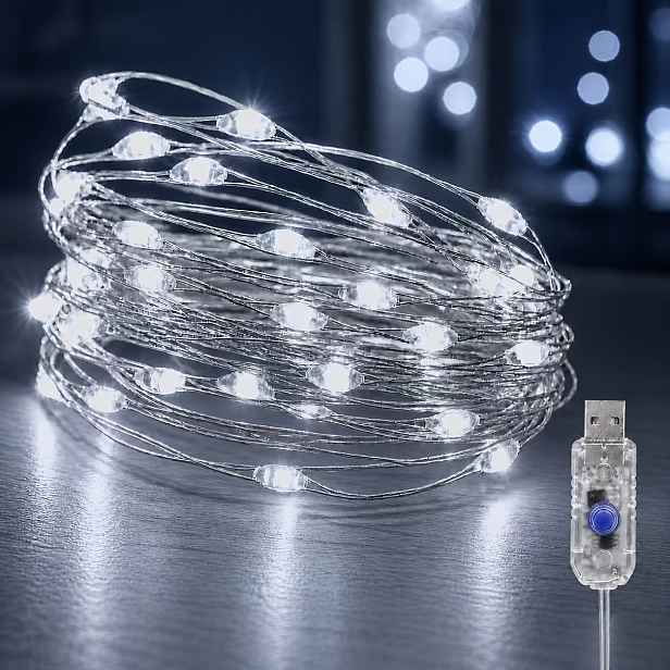 TEMU 1 ks 20M/65.62Ft 200 LED USB napájené vnitřní světelné řetězy, pohádkové LED světla pro dekoraci na Halloween, vánoční stromek, krbový nábytek,