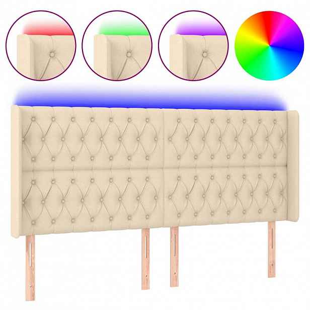 vidaXL Čelo postele s LED krémové 203 x 16 x 118/128 cm textil
