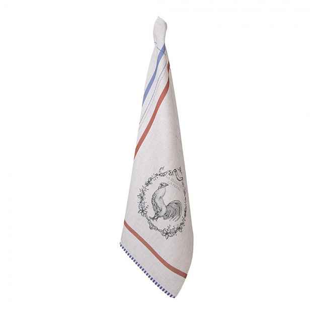 Béžová bavlněná utěrka s kohoutem Devine French Roster I - 50*70 cm Clayre & Eef