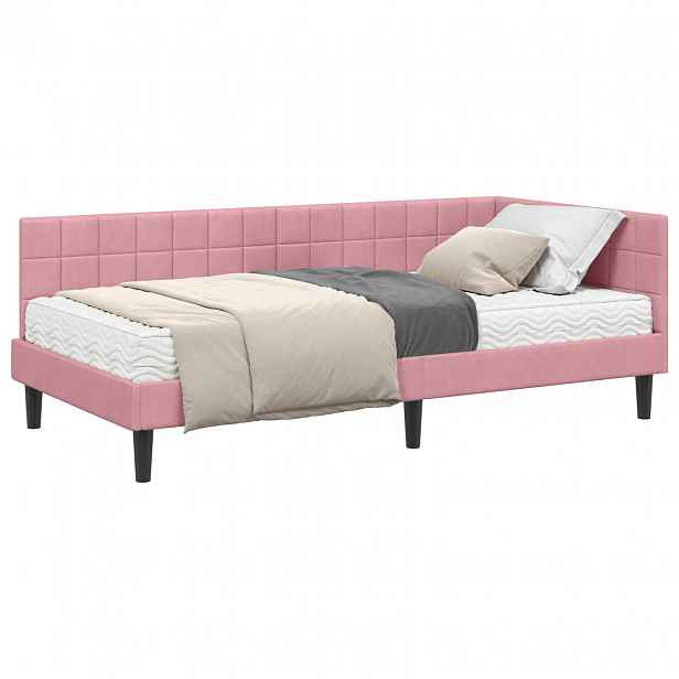 vidaXL Rohový rám postele s matrací 2 ks Růžová 90 x 200 cm samet