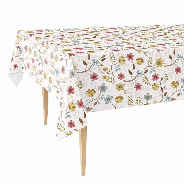 Cerata Tlustý Ubrus 140x500 Bílá Barevné Květiny Spojka Boho Skvrnitá