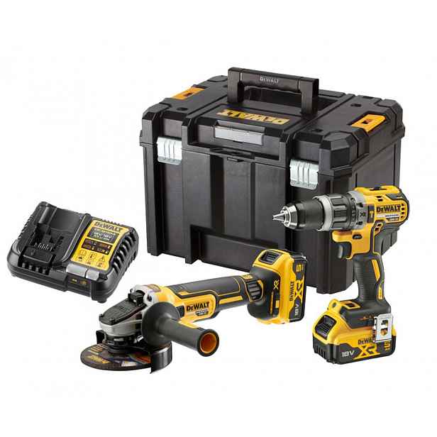 DeWALT - 18V AKU sada vrtačky a úhlové brusky, 2x aku 5,0 Ah XR, nabíječka DCK2080P2T