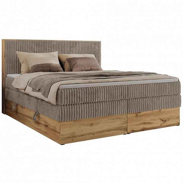MKS POSTEL BOXSPRING WOOD CLASSIC KING 140/200 - Světle hnědá Manšestr - H3