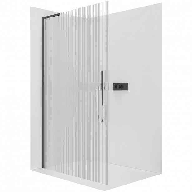 Sprchová zástěna Walk-in Onyx L-levá vzpěra - 8 mm - černá matná, rýhované sklo - 120x200 cm