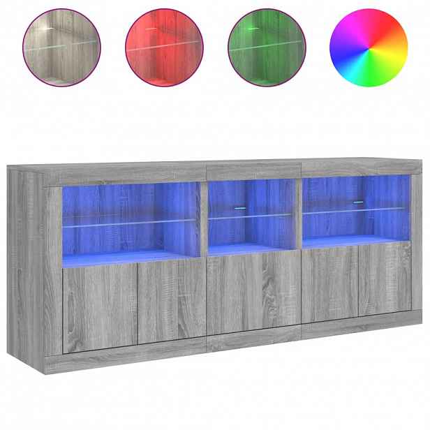 vidaXL Příborník s LED osvětlením šedý sonoma 162 x 37 x 67 cm