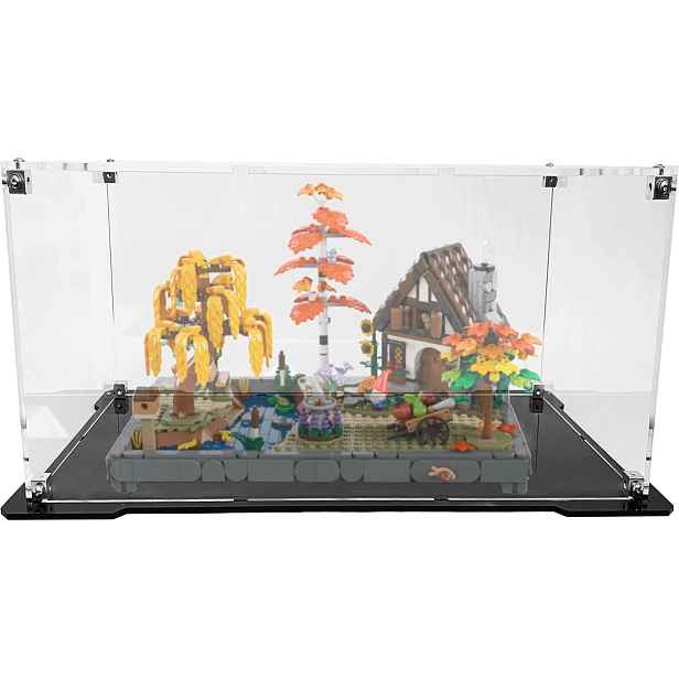 Vitrína s černou základnou pro Lego 11372 Icons Podzimní zahrada s chatkou