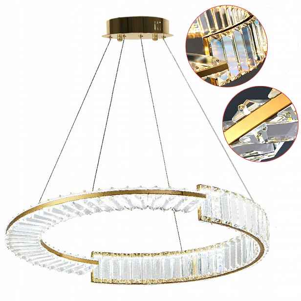 Závěsná lampa kulatá zlatá Led Křišťálový lustr Glamour Metal Sklo