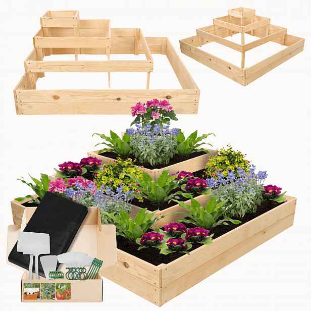 Zeleninový Záhon rohový truhlík kaskádový květináč patrový impregnát 45x120x120