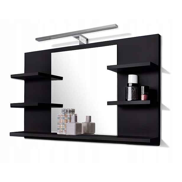 Zrcadlo S Policemi A Led Osvětlením 80x50 cm Černé Loft