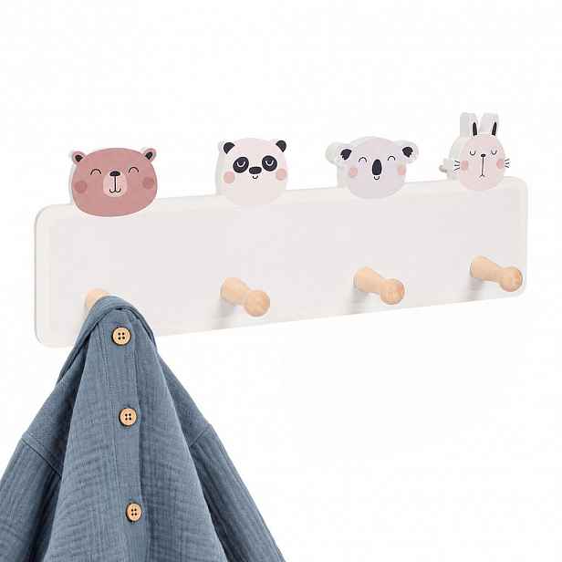 Relaxdays VĚŠÁK Barevný MDF borovicové dřevo 4 háčky 15x38 cm