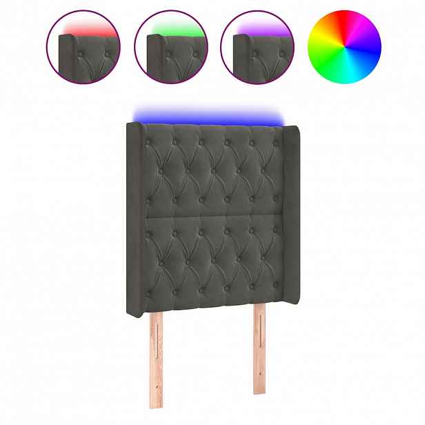 vidaXL Čelo postele s LED tmavě šedé 83 x 16 x 118/128 cm samet