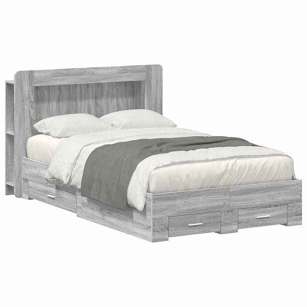 vidaXL Rám postele s úložným prostorem Šedý Sonoma 120 x 190 cm