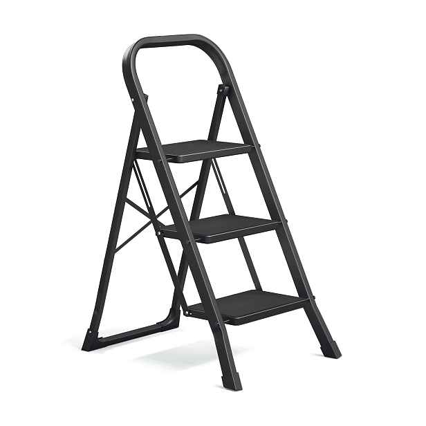 Žebřík Songmics 3 stupně s ocelovým zámkem 150 kg, černý