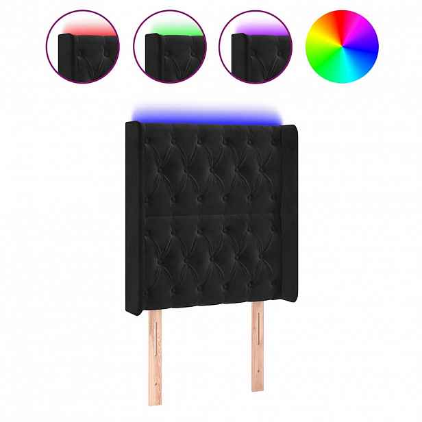 vidaXL Čelo postele s LED černé 83 x 16 x 118/128 cm samet