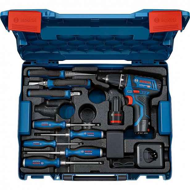 Bosch - 12V AKU šroubovák se sadou nářadí, 2x aku 2,0 Ah Li-Ion, nabíječka 060186810R