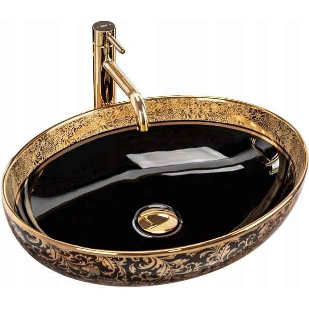 Keramická umyvadlová deska oválná Rea Margot Black/gold