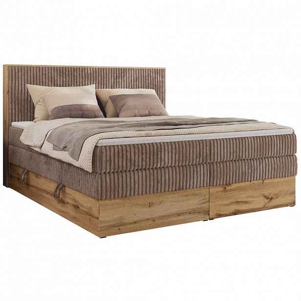 MKS POSTEL BOXSPRING WOOD CLASSIC KING 160/200 - Hnědá Manšestr - H3