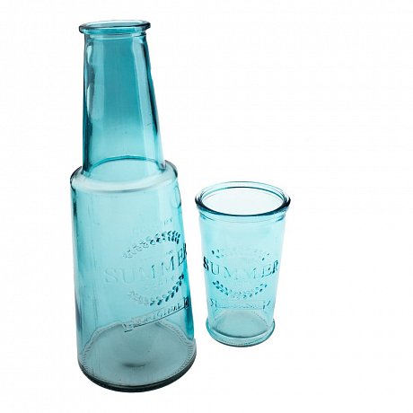 Modrá skleněná karafa se sklenicí, 800 ml