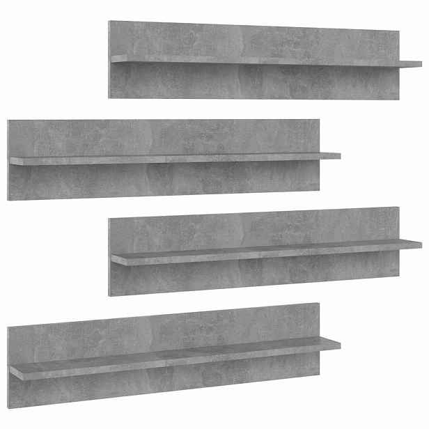 vidaXL Nástěnné police 4 ks betonově šedé 80x11,5x18 cm dřevotříska