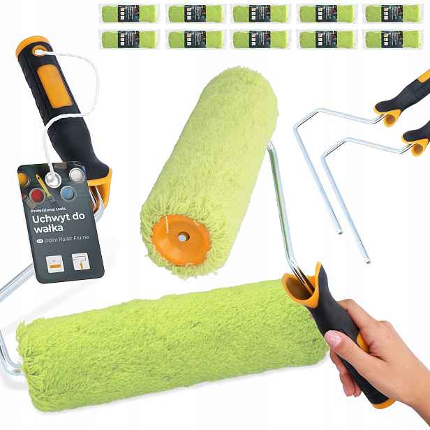 10x Malířský Váleček 25 cm Zásoba Vložka Malování Stěn nábytku 2x Rukojeť