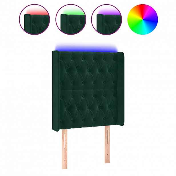 vidaXL Čelo postele s LED tmavě zelené 83 x 16 x 118/128 cm samet