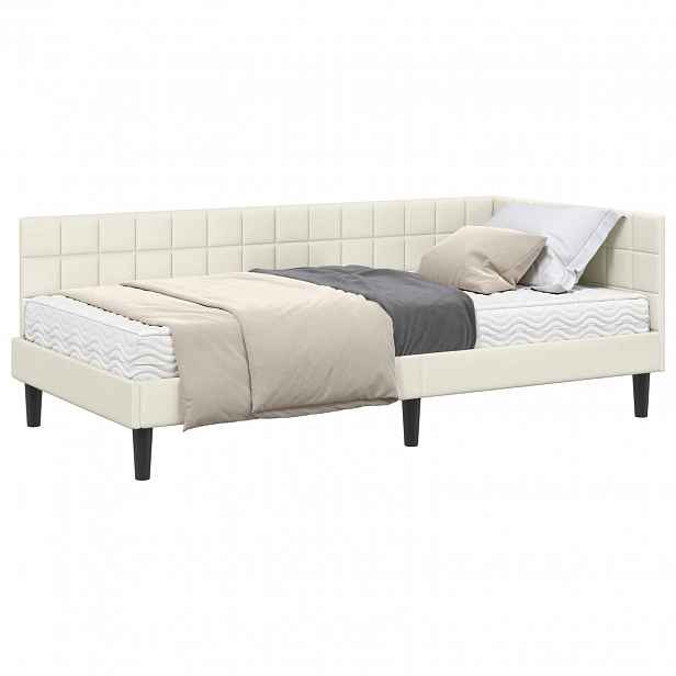 vidaXL Rohový rám postele s matrací 2 ks Krémová 90 x 200 cm samet