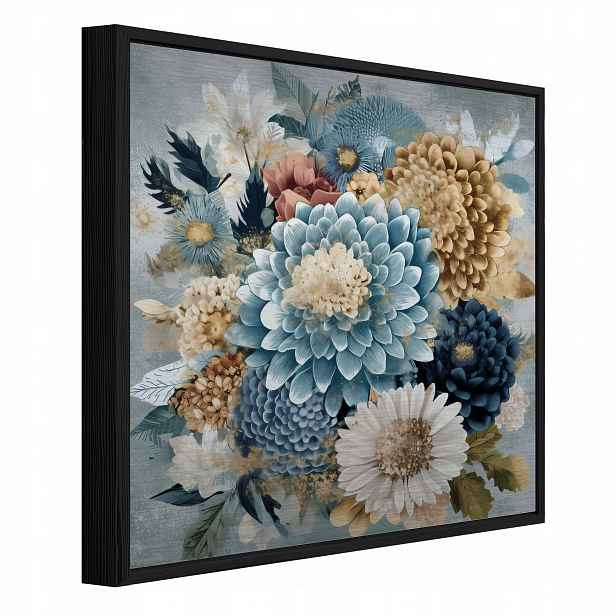 Obraz V Černém Rámu Kovové Květiny Abstrakce Loft Obývací Pokoj Ložnice 30x30
