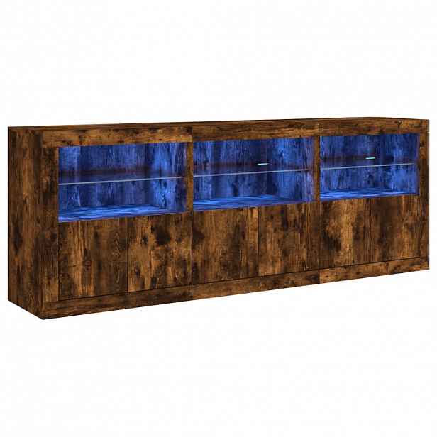 vidaXL Příborník s LED osvětlením kouřový dub 181,5 x 37 x 67 cm