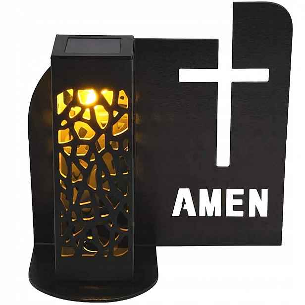 Hřbitovní Svíčka Solární Led náhrobní Kříž Amen věčná lampička Metal Premium Lizurej