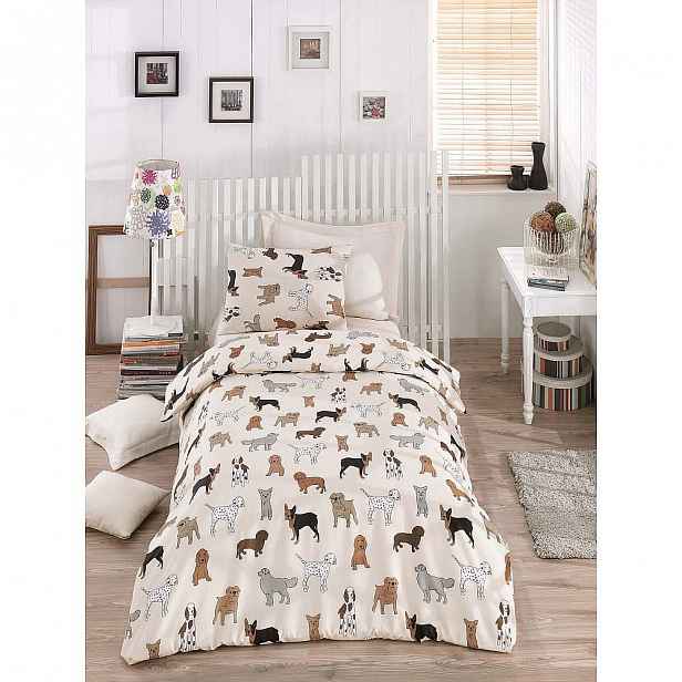 Povlečení s prostěradlem na jednolůžko Dogs Pack, 160 x 220 cm