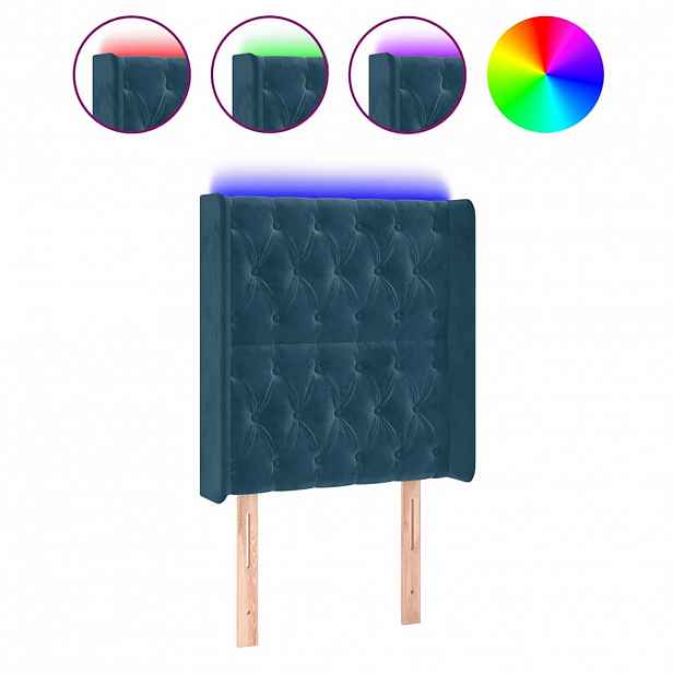 vidaXL Čelo postele s LED tmavě modré 83 x 16 x 118/128 cm samet