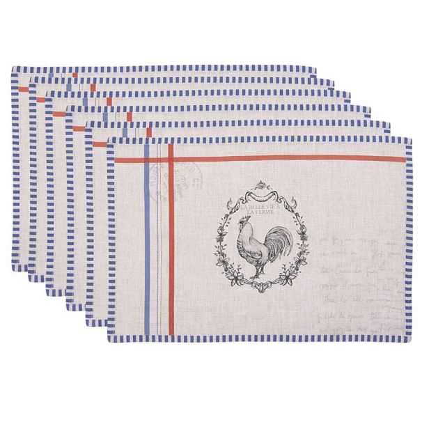 6ks béžové bavlněné prostírání s kohoutem Devine French Roster - 48*33cm Clayre & Eef