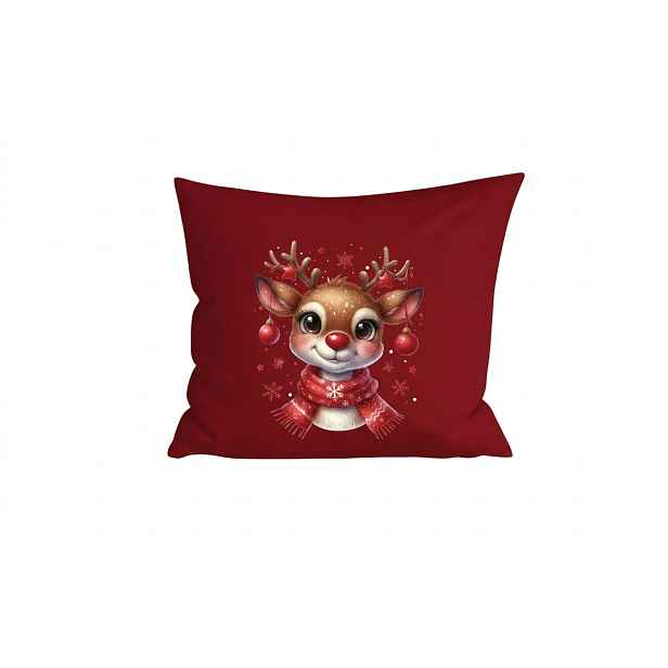3D povlak na polštář z mikrovlákna MERRY FAWN 45x45 cm, červený