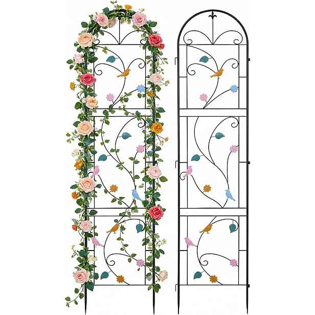 Kovová Pergola Na Popínavé Rostliny 220 CM Černá Mřížka