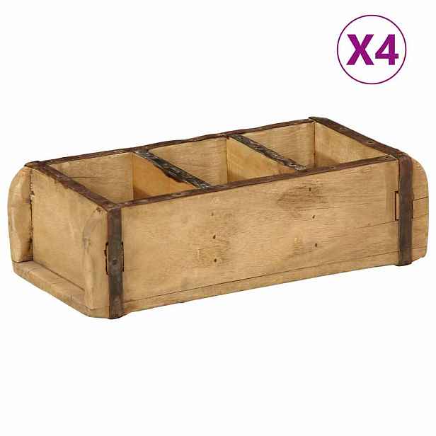 vidaXL Podnos 4 ks Hnědá 30 x 14 x 9 cm Masivní obnovované dřevo