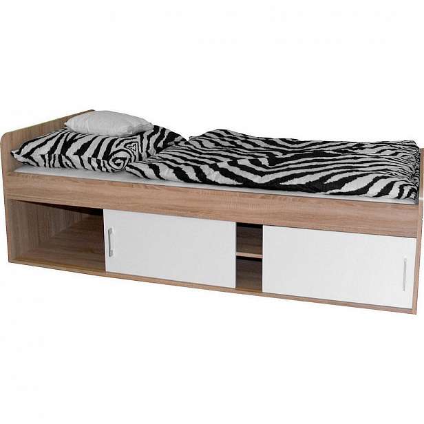 XXXLutz Postel, 90/200 Cm, Kompozitní Dřevo, Bílá, Sonoma Dub - 002698027201
