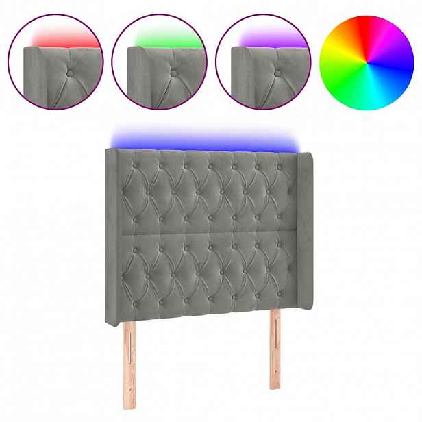vidaXL Čelo postele s LED světle šedé 93x16x118/128 cm samet