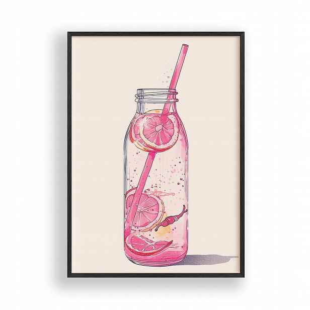 Obraz Růžová Limonáda Citrusová Plakát Rámeček Dřevěný Černý 30x42 cm