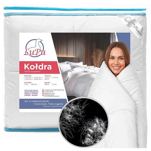 Péřová Přikrývka 200x220 celoroční antialergická Kachní Peří Bílá Lupu