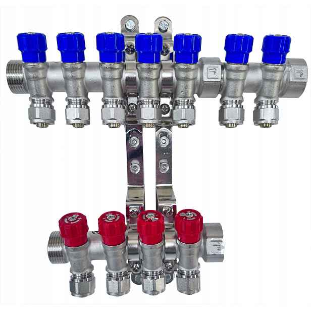 X-home Rozdělovač Pex 1" x 16 mm 7 Okruhů Studené Vody 4 Teplé Okruhy