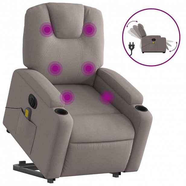 vidaXL Elektrické zvedací masážní polohovací křeslo taupe textil