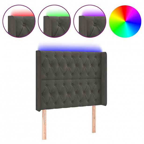 vidaXL Čelo postele s LED tmavě šedé 93 x 16 x 118/128 cm samet