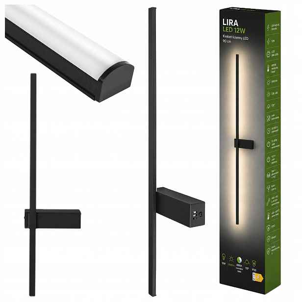 Nástěnná vnitřní Led lampa do ložnice 90 cm 12 W 4000K Černá